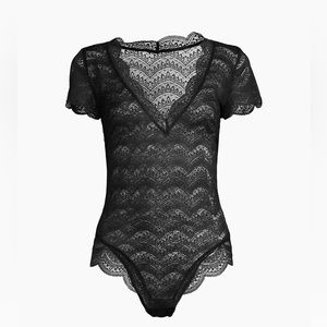 Simon Perele New Karma Black lace Bodysuit V-neck size 1 size XS